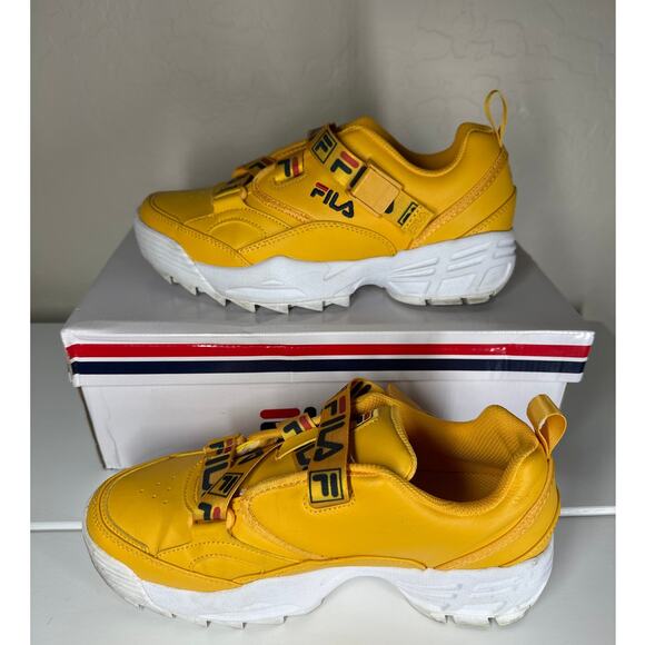 Fila Fast Charge Women's Disruptor Outsole Adjustable Buckle Leather Yellow 10 - Picture 2 of 11